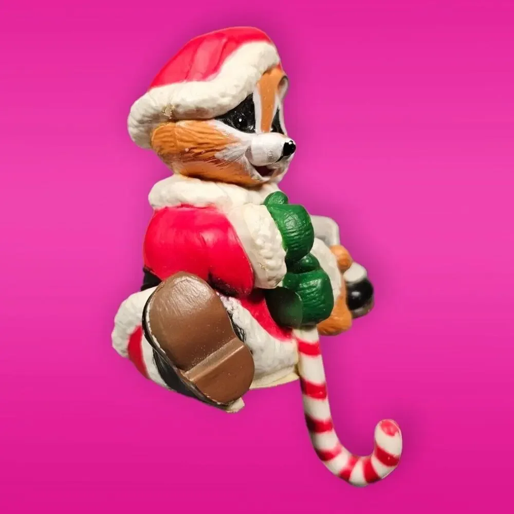 Vintage Raccoon Candy Stick Mouse Figurine Christmas Stocking Hanger‎ Home Decor